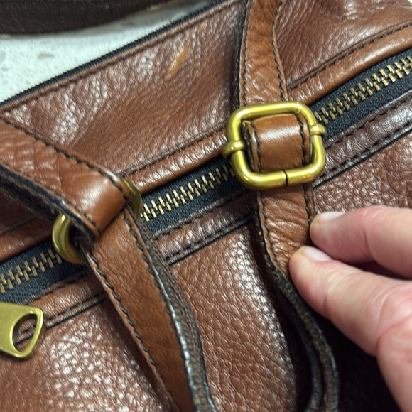 Fossil Rich Brown cognac Leather Crossbody Bag brass hardware Y2K boho western - Picture 4 of 9